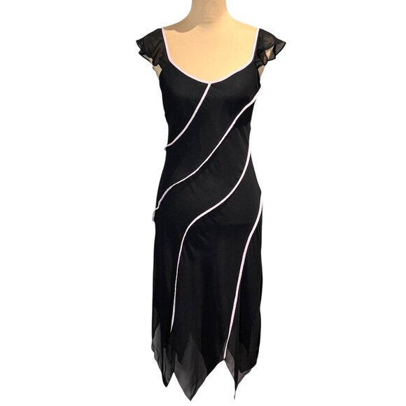 VTG Y2K Asymmetrical Midi Dress Sz.S Black Chiffon Whimsigoth Dark Fairy Event - Picture 14 of 14